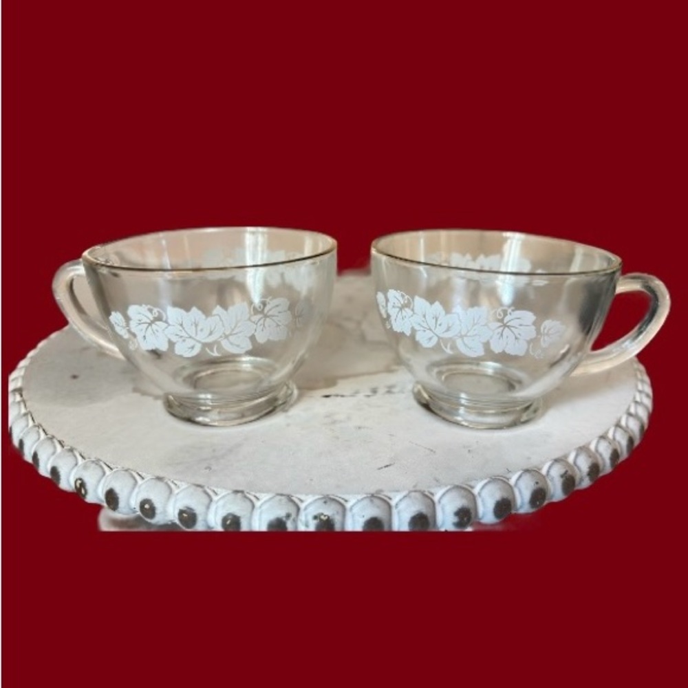 Vintage Anchor Hocking Maple Leaf  Glass Punch Bowl Set - Picture 3 of 16